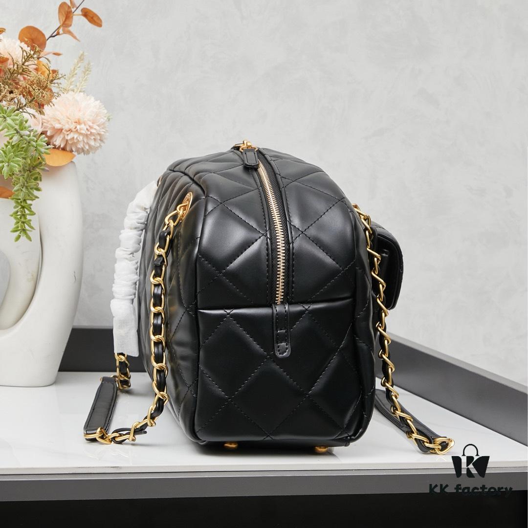 693040e9f09edb6de4c4d890 New Arrival Chanel 24A Bowling Bag in Black Crinkled Calfskin - Mini Size