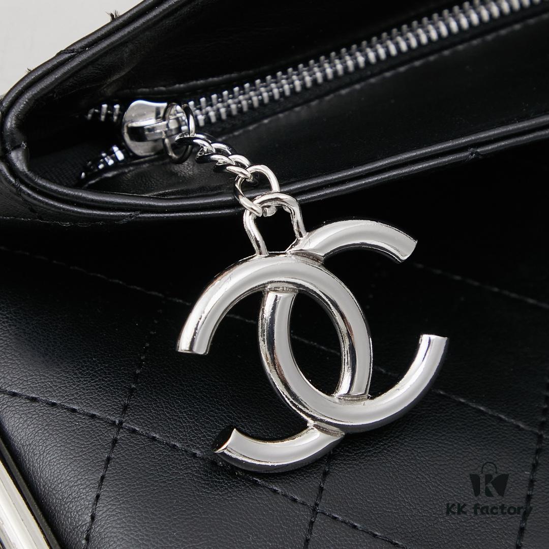 693040ecf09edb6de4c4d893 New Large-Sized Chanel Black and Silver Exterior Stitching Hobo Bag ② Size