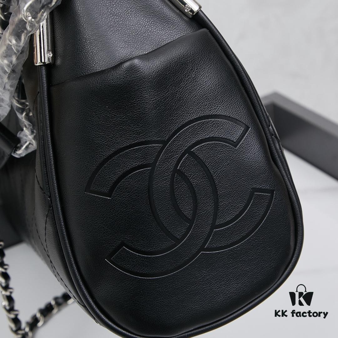 New Small Chanel Black and Silver Hobo Bag with External Stitching ② Size