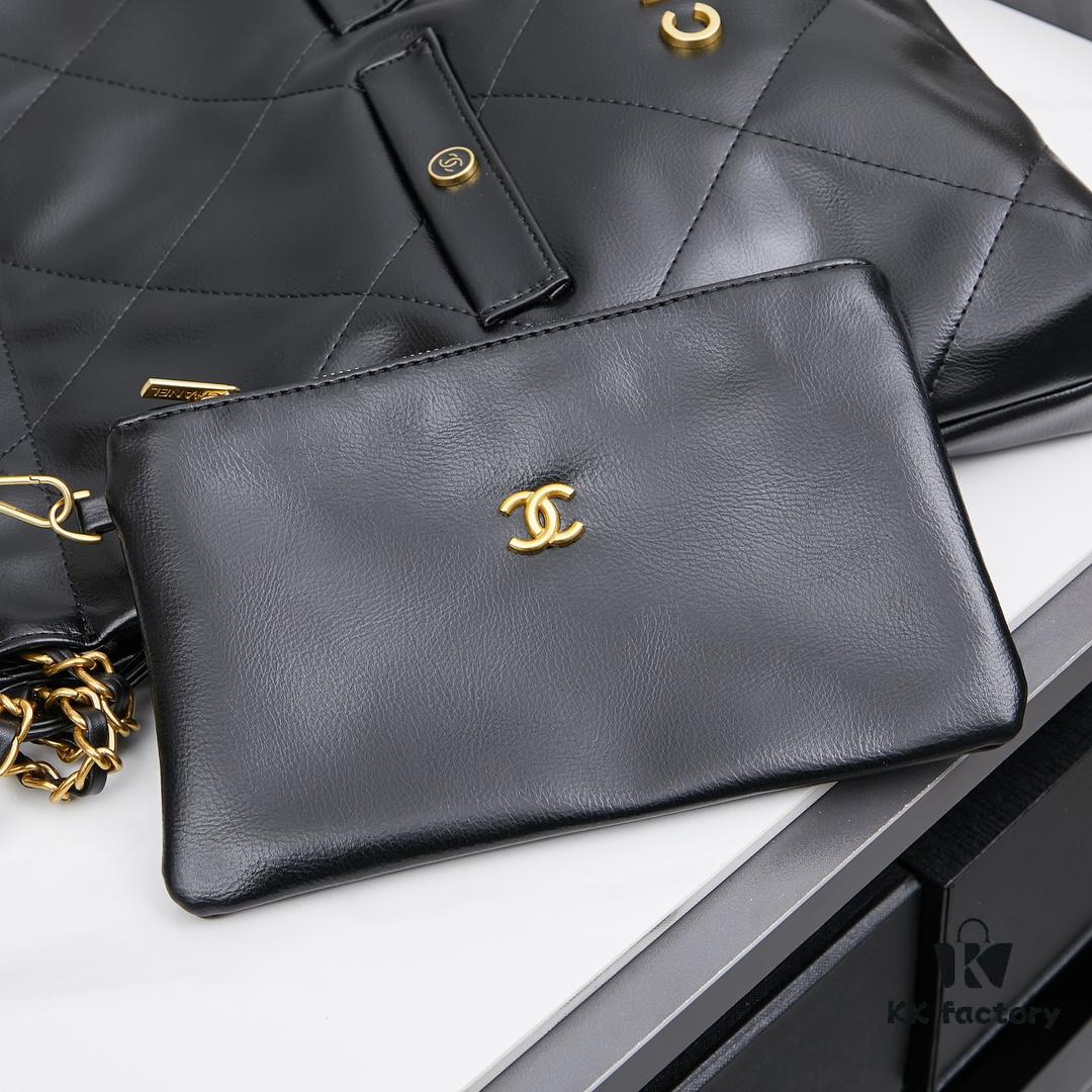 693041fcf09edb6de4c4d959 New Chanel 24B Model | Small Black and Gold Double Pocket 22Bag 🖤