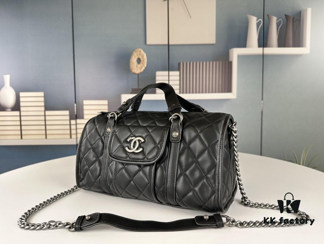 69304215f09edb6de4c4d971 New Arrival Vintage Chanel Boston Bag in Black and Gold – Absolutely Collector-Level Cute!