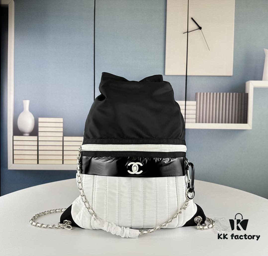 69304313f09edb6de4c4da89 New Arrival! Jennie's Style Chanel Nylon Backpack in Black and White