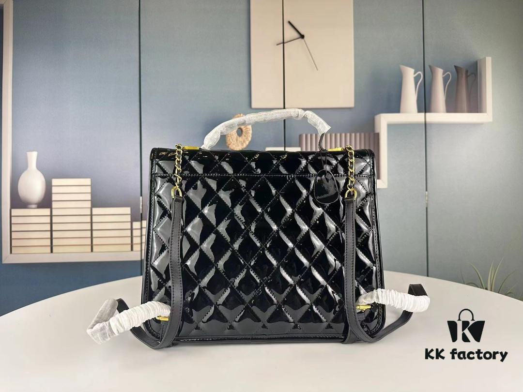 69304437f09edb6de4c4dbd6 New Arrival Chanel 22K Black Patent Leather Backpack