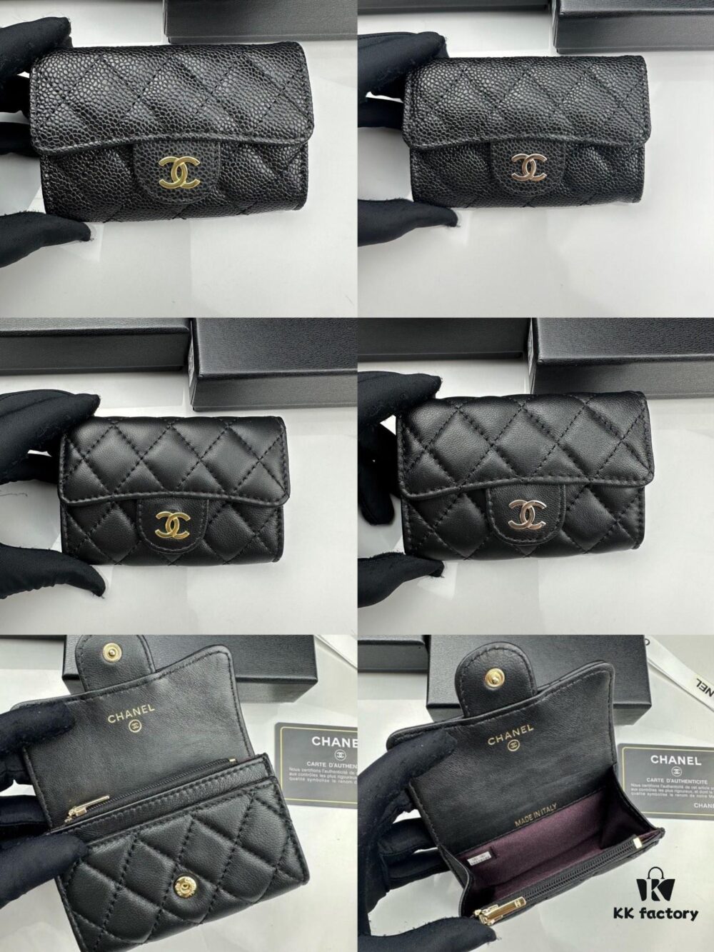 69304551f09edb6de4c4dd69 CHANEL Caviar Black / Gold 23K Classic Quilted Lambskin Wallet