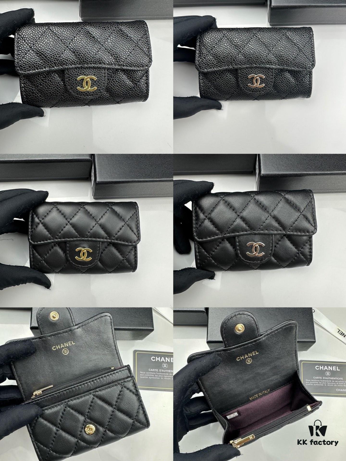 69304551f09edb6de4c4dd69 CHANEL Caviar Black / Gold 23K Classic Quilted Lambskin Wallet