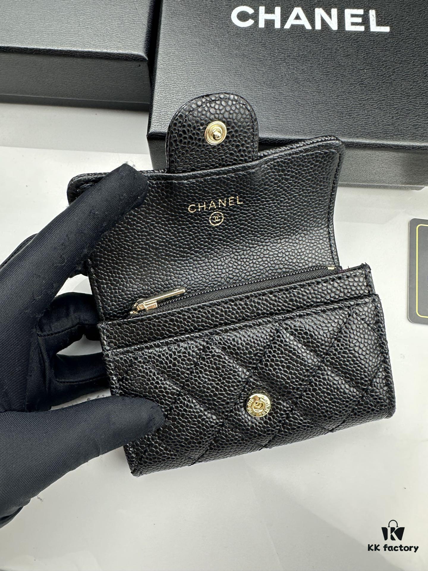 69304553f09edb6de4c4dd6b CHANEL Caviar Black/Gold 23K Classic Quilted Lambskin Wallet