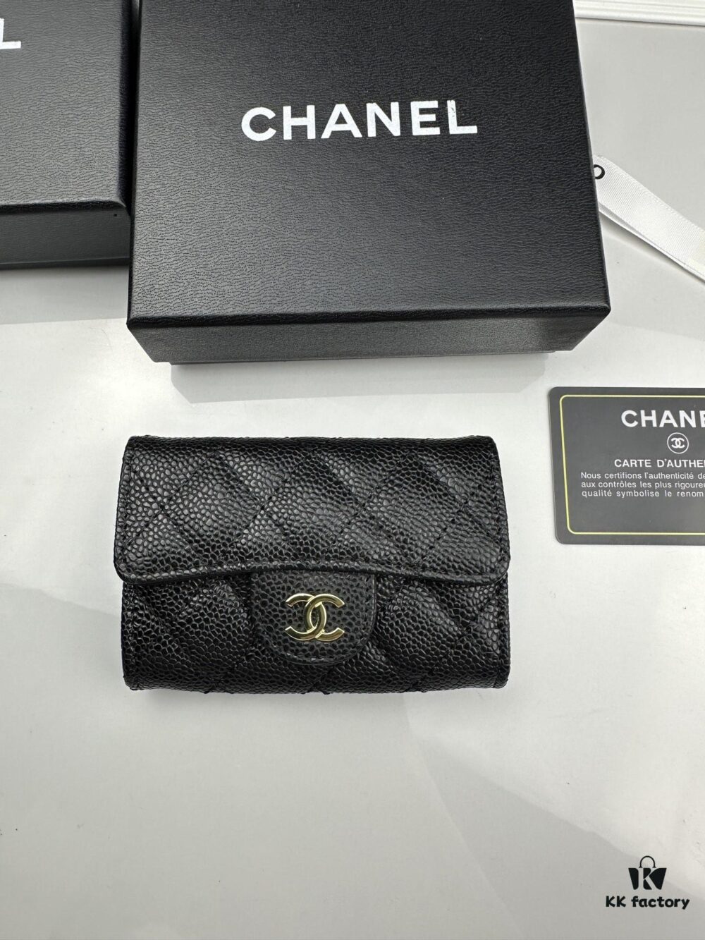 69304553f09edb6de4c4dd6c CHANEL Caviar Black/Gold 23K Classic Quilted Lambskin Wallet
