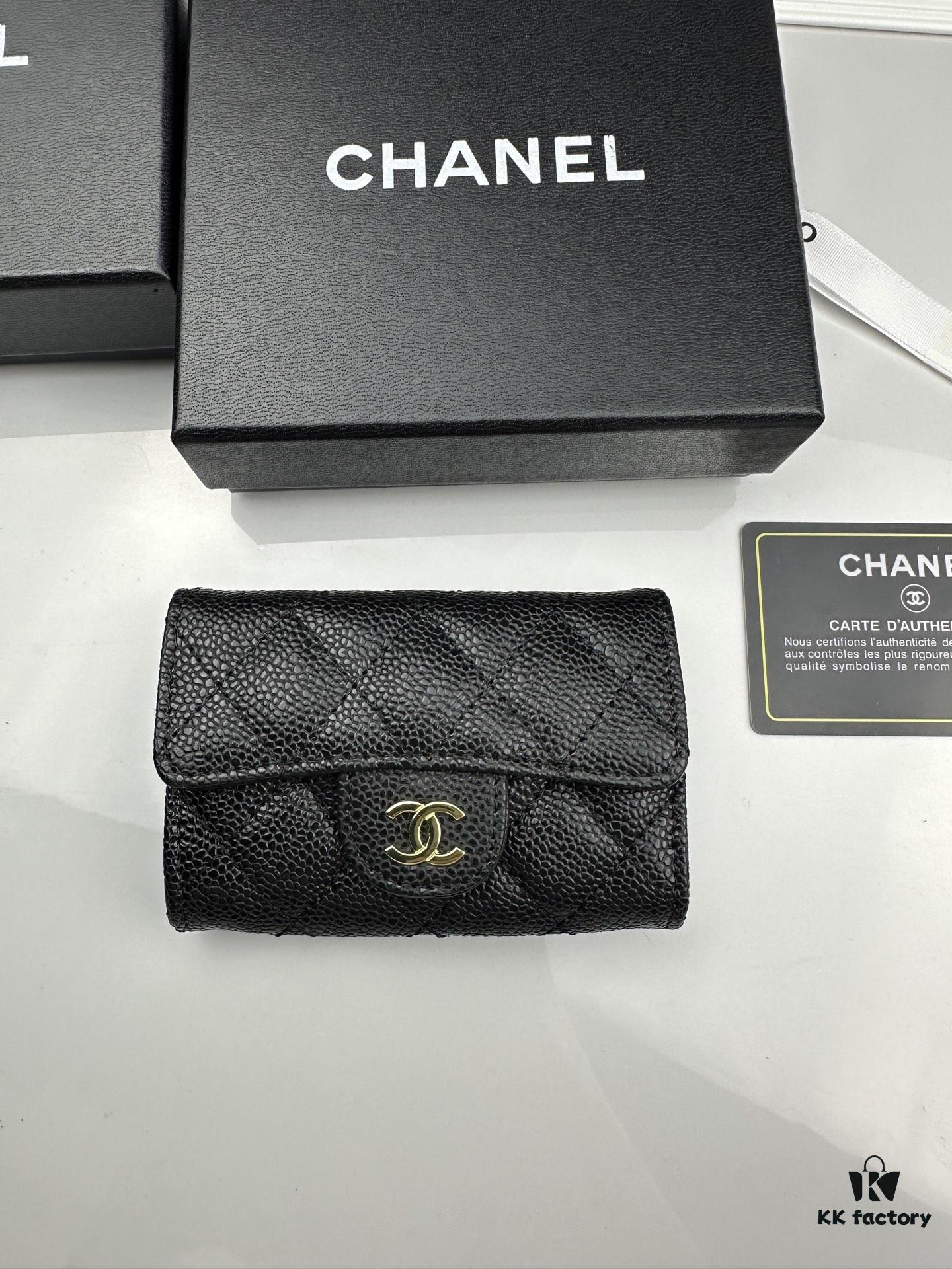 69304553f09edb6de4c4dd6c CHANEL Caviar Black/Gold 23K Classic Quilted Lambskin Wallet