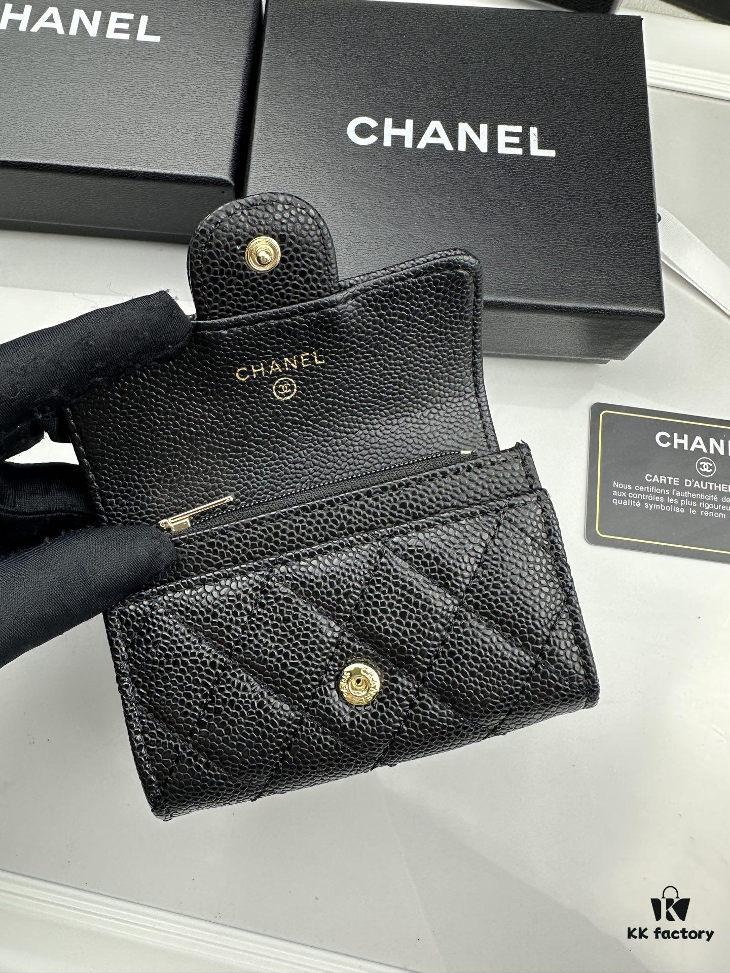 69304555f09edb6de4c4dd6d CHANEL Caviar Black/Gold 23K Classic Quilted Lambskin Wallet