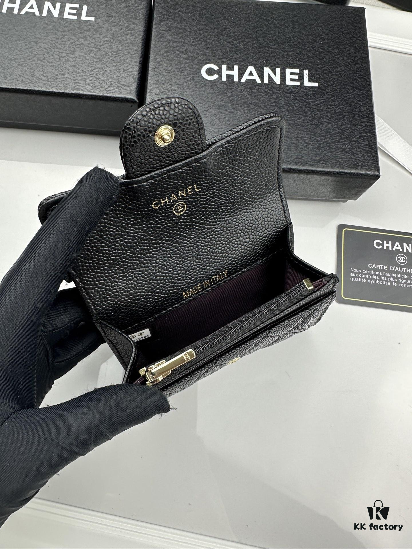 69304555f09edb6de4c4dd6e CHANEL Caviar Black/Gold 23K Classic Quilted Lambskin Wallet