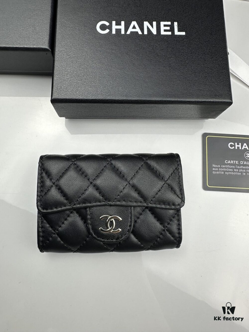6930455ff09edb6de4c4dd7a CHANEL Caviar Black / Gold 23K Classic Quilted Lambskin Wallet