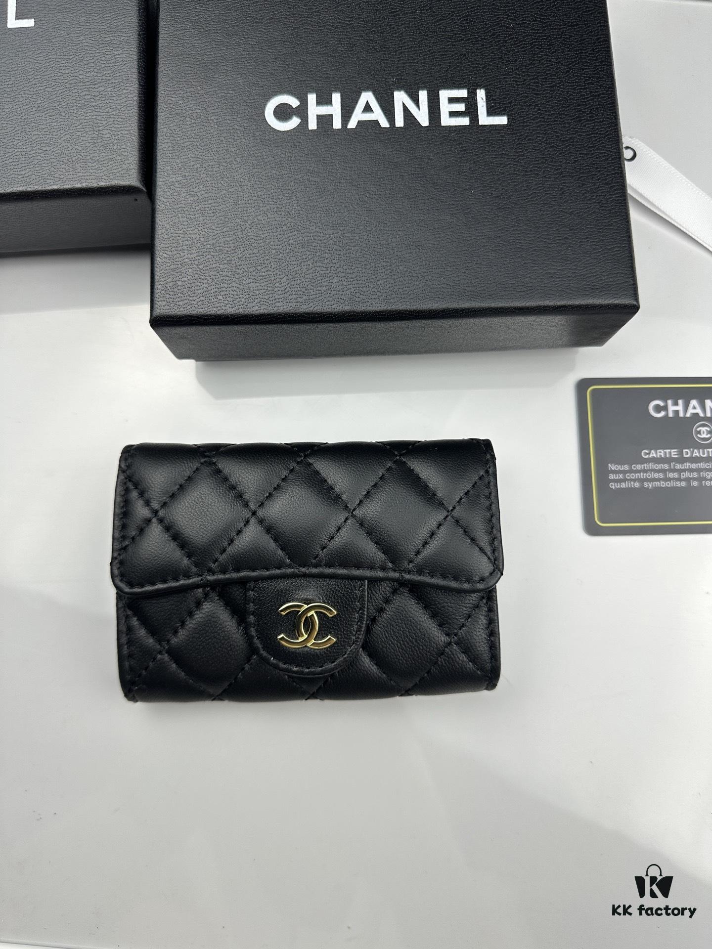 69304564f09edb6de4c4dd7f CHANEL Caviar Black / Gold 23K Classic Quilted Lambskin Wallet - New Arrival CF Mini Card Holder