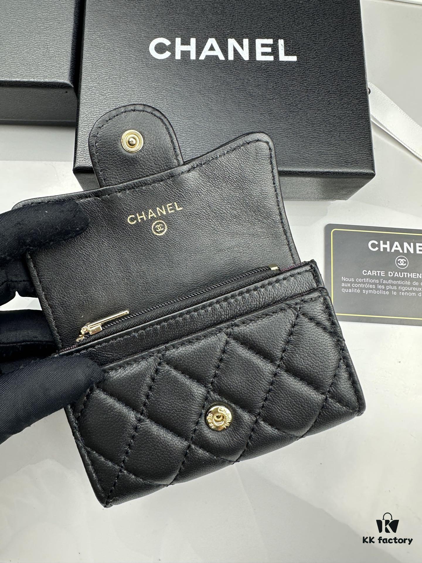 69304568f09edb6de4c4dd81 CHANEL Caviar Black / Gold 23K Classic Quilted Lambskin Wallet - New Arrival CF Mini Card Holder