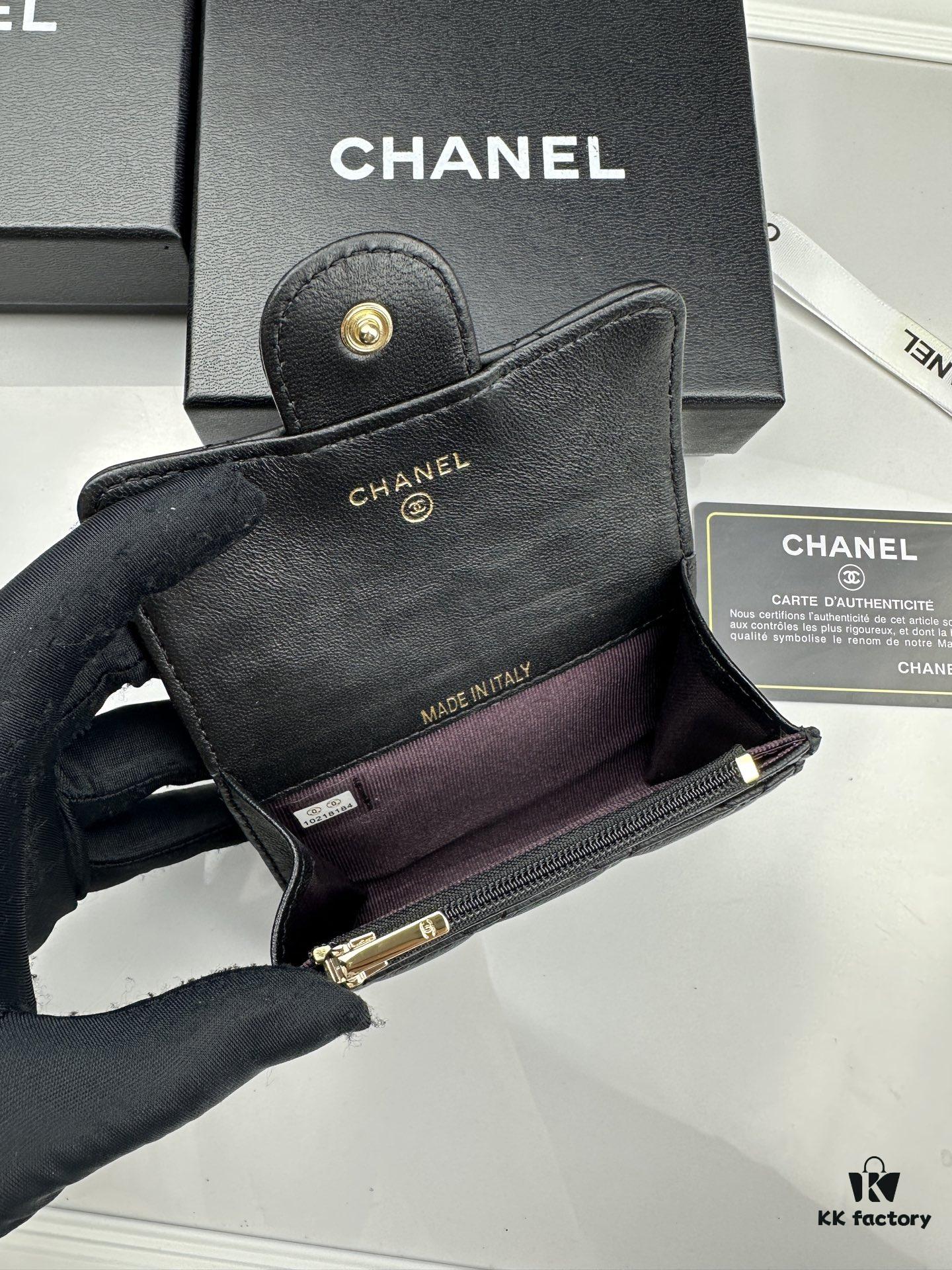 69304569f09edb6de4c4dd84 CHANEL Caviar Black / Gold 23K Classic Quilted Lambskin Wallet - New Arrival CF Mini Card Holder