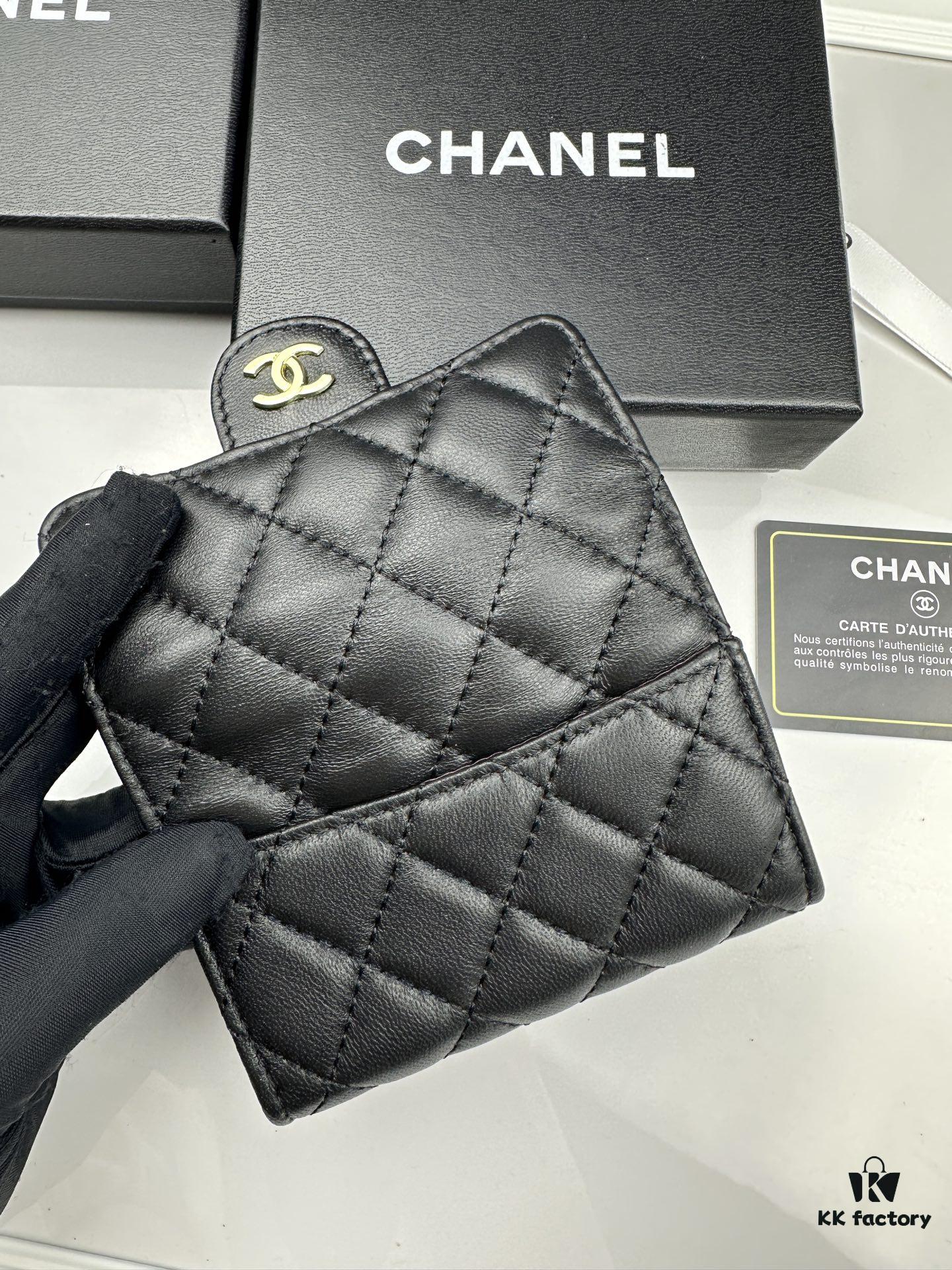 69304569f09edb6de4c4dd85 CHANEL Caviar Black / Gold 23K Classic Quilted Lambskin Wallet - New Arrival CF Mini Card Holder