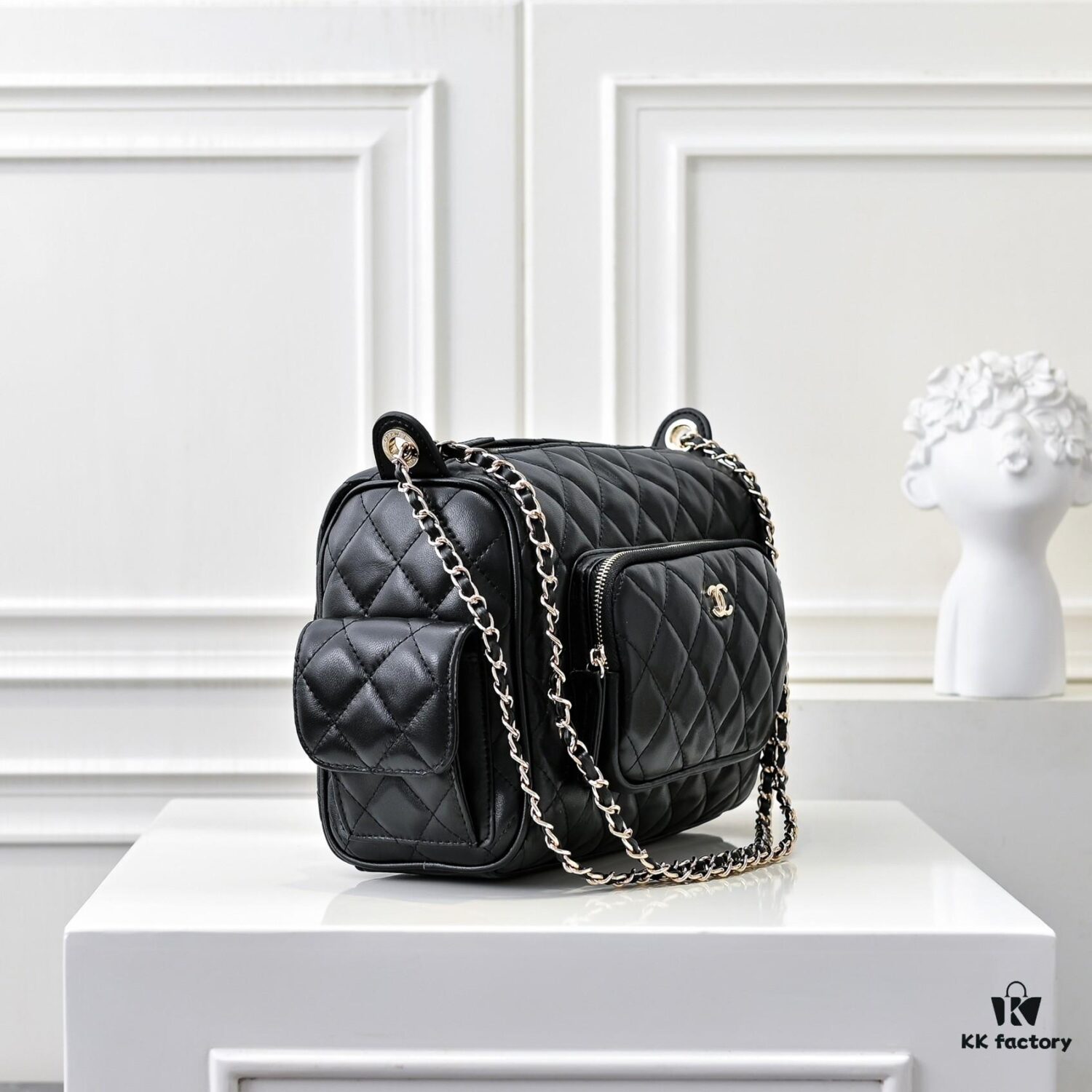 693045daf09edb6de4c4de0d CHANEL 24K New Bowling Camera Bag in Lambskin with Gold-Tone Hardware