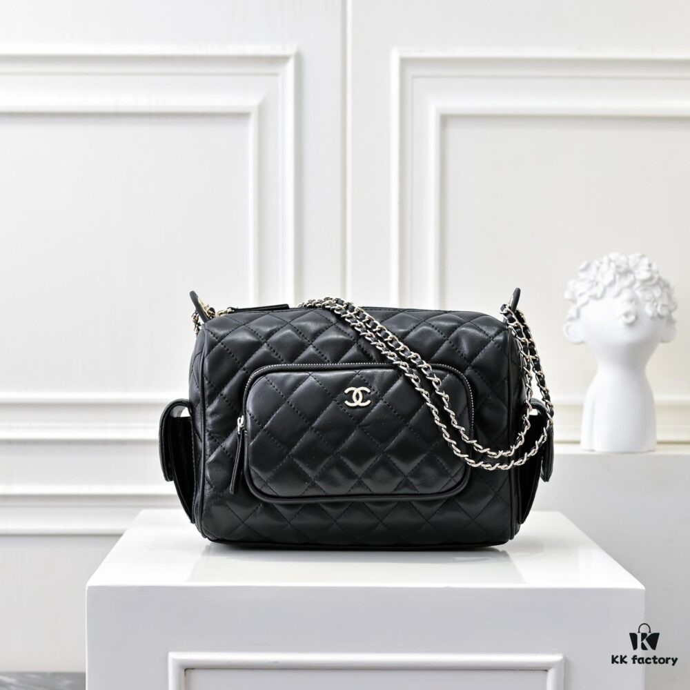 693045dbf09edb6de4c4de0e CHANEL 24K New Bowling Camera Bag in Lambskin with Gold-Tone Hardware