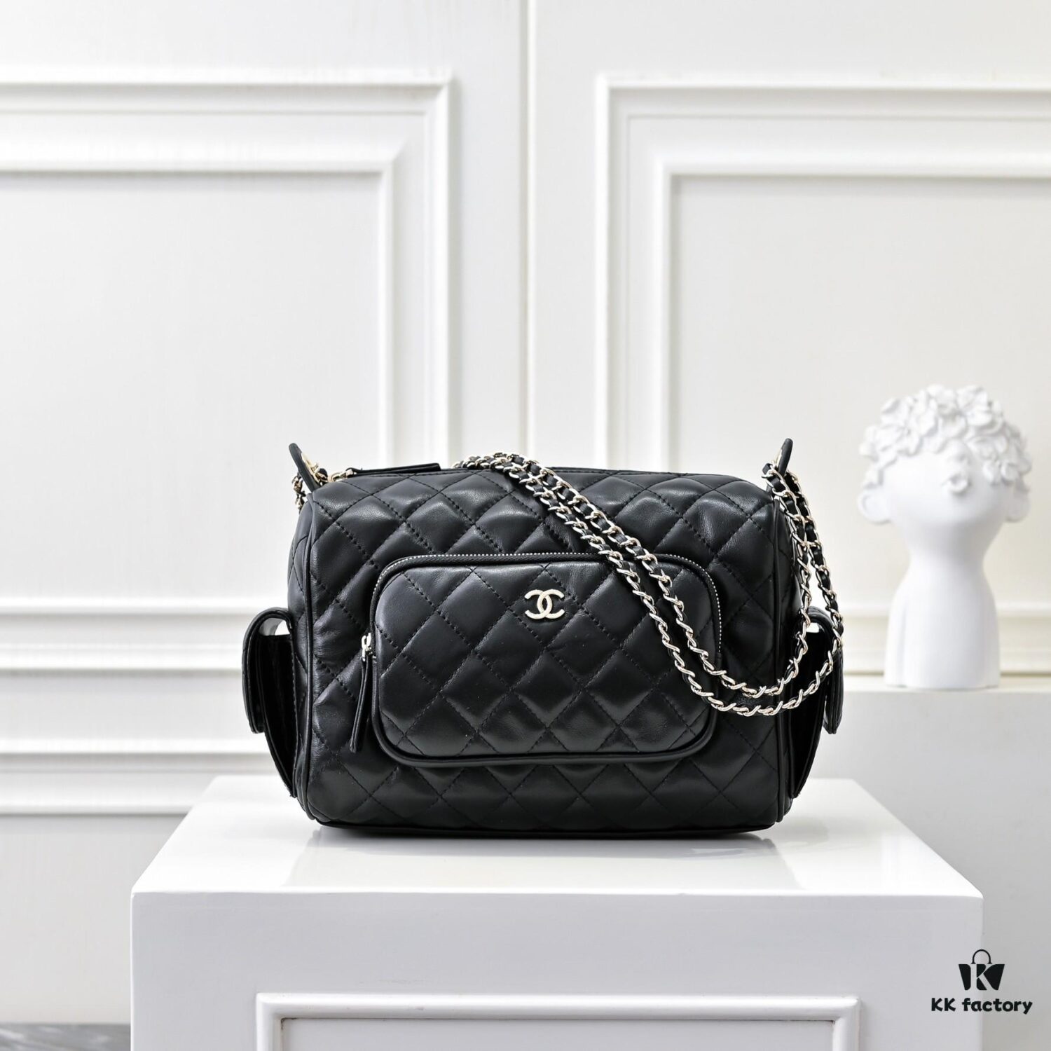 693045dbf09edb6de4c4de0e CHANEL 24K New Bowling Camera Bag in Lambskin with Gold-Tone Hardware