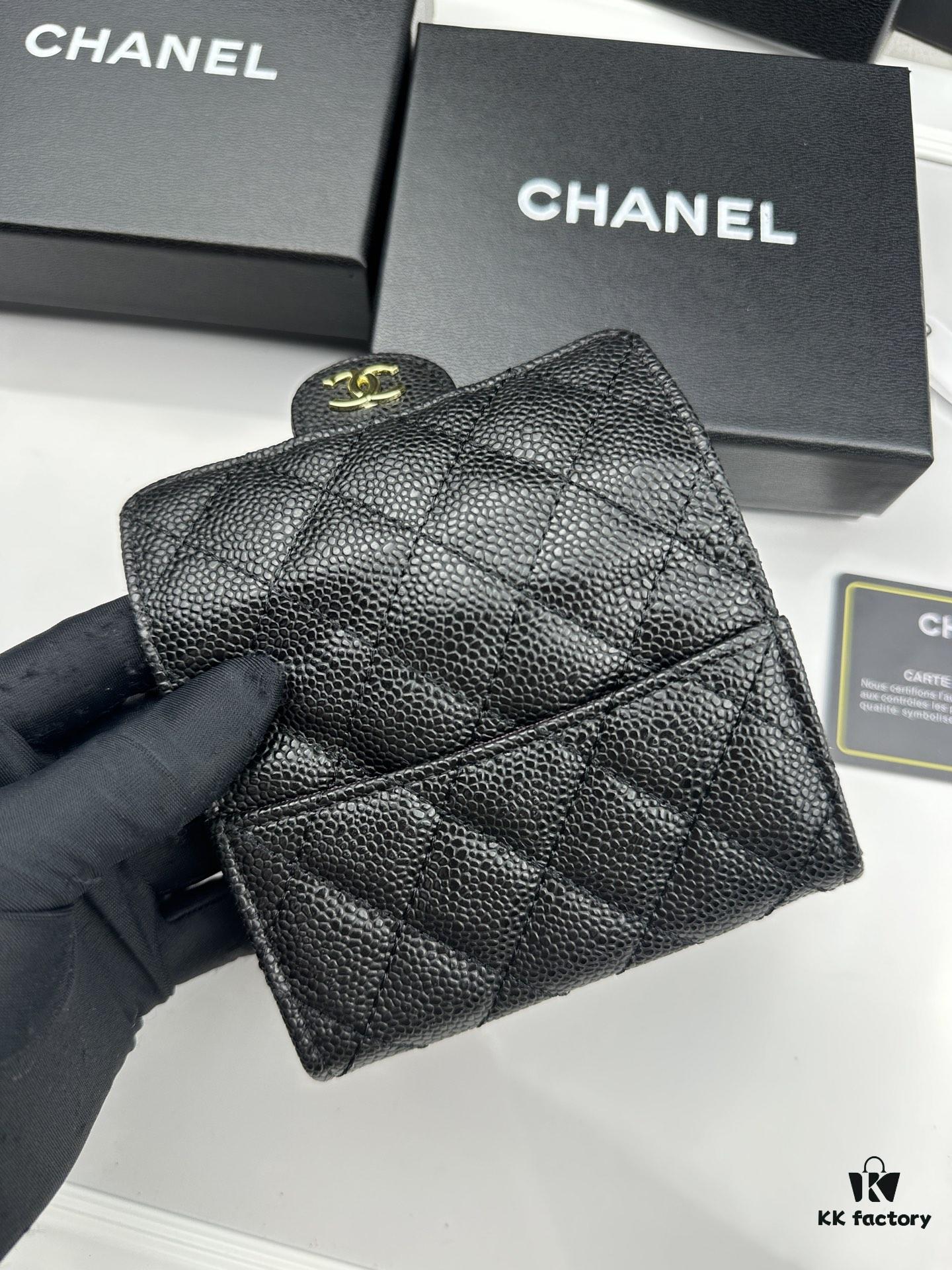 693045e5f09edb6de4c4de16 CHANEL Caviar Black/Gold 23K Classic Quilted Lambskin Wallet