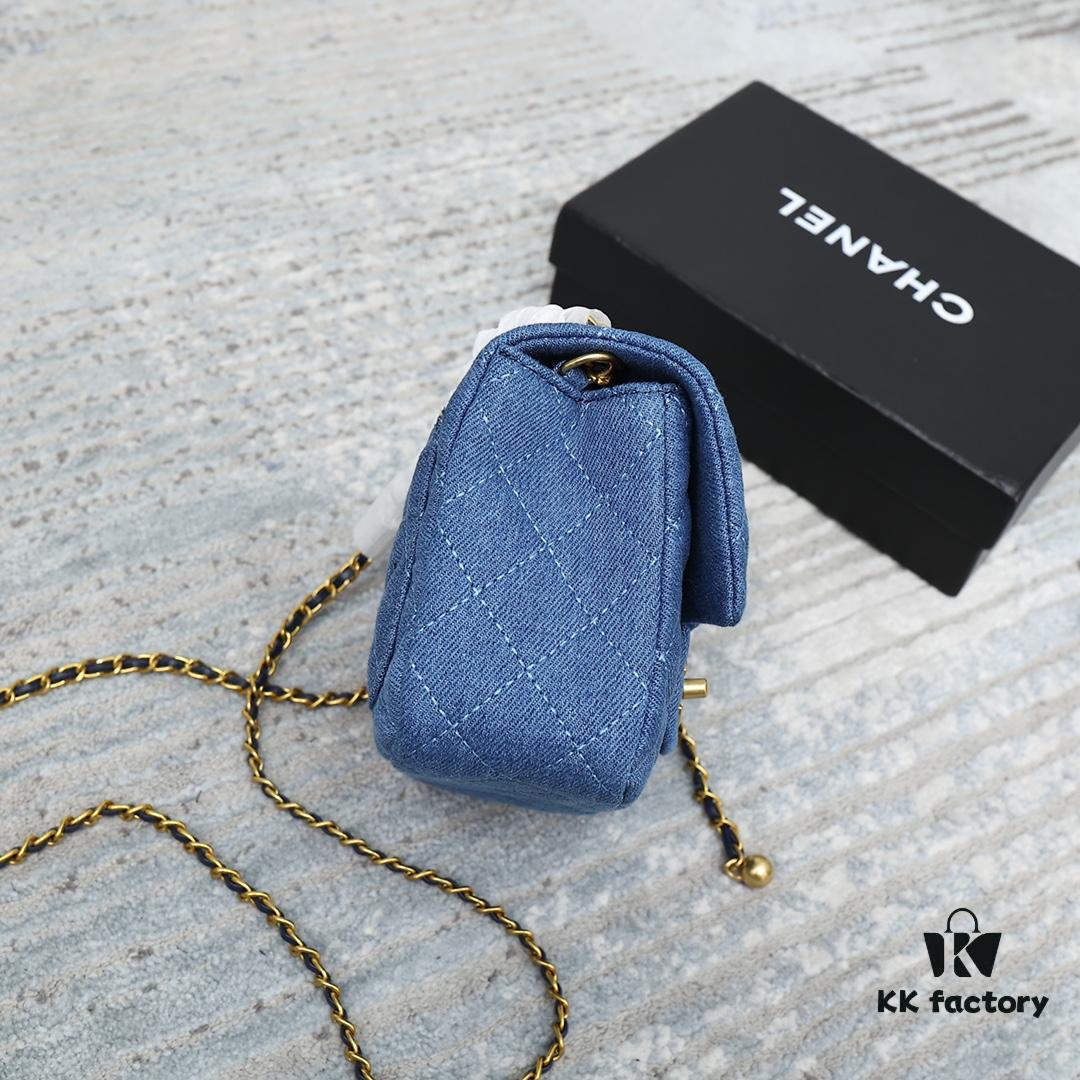 69304699f09edb6de4c4defd CHANEL 22C Denim Metal Ball CF Square Fat Chanel Denim Collection