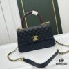 6930477cf09edb6de4c4dfd3 Calfskin Leather Shoulder & Top Handle Bag with Lizard Texture and Chanel-Style Hardware