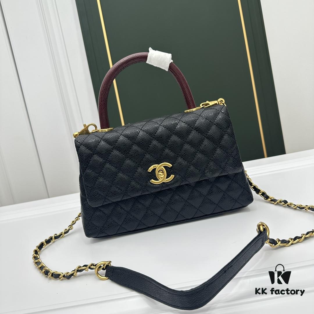 6930477cf09edb6de4c4dfd3 Calfskin Leather Shoulder & Top Handle Bag with Lizard Texture and Chanel-Style Hardware