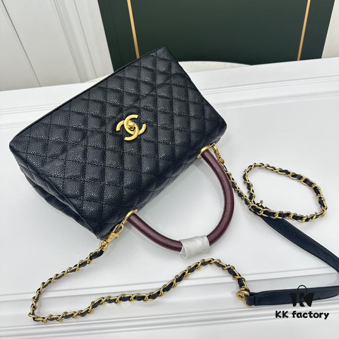69304782f09edb6de4c4dfd6 Calfskin Leather Shoulder & Top Handle Bag with Lizard Texture and Chanel-Style Hardware