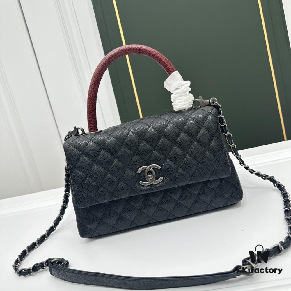 693047c1f09edb6de4c4dfef Calfskin Leather Shoulder & Top Handle Bag with Lizard Texture and Chanel-Style Hardware