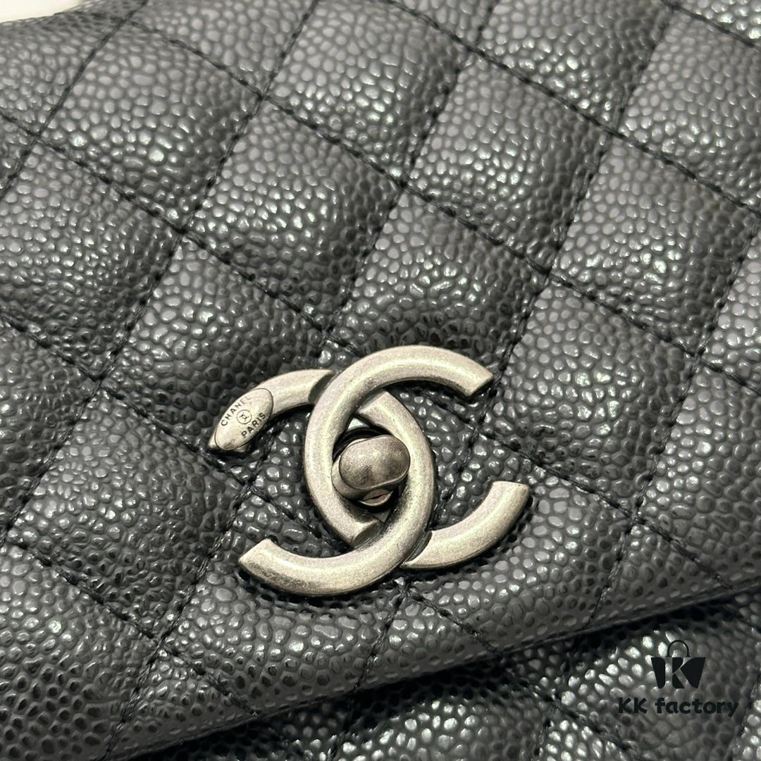 693047c3f09edb6de4c4dff0 Calfskin Leather Shoulder & Top Handle Bag with Lizard Texture and Chanel-Style Hardware