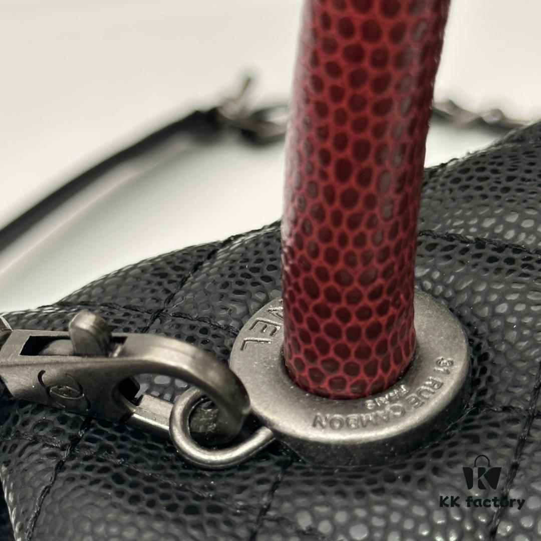 693047c3f09edb6de4c4dff1 Calfskin Leather Shoulder & Top Handle Bag with Lizard Texture and Chanel-Style Hardware