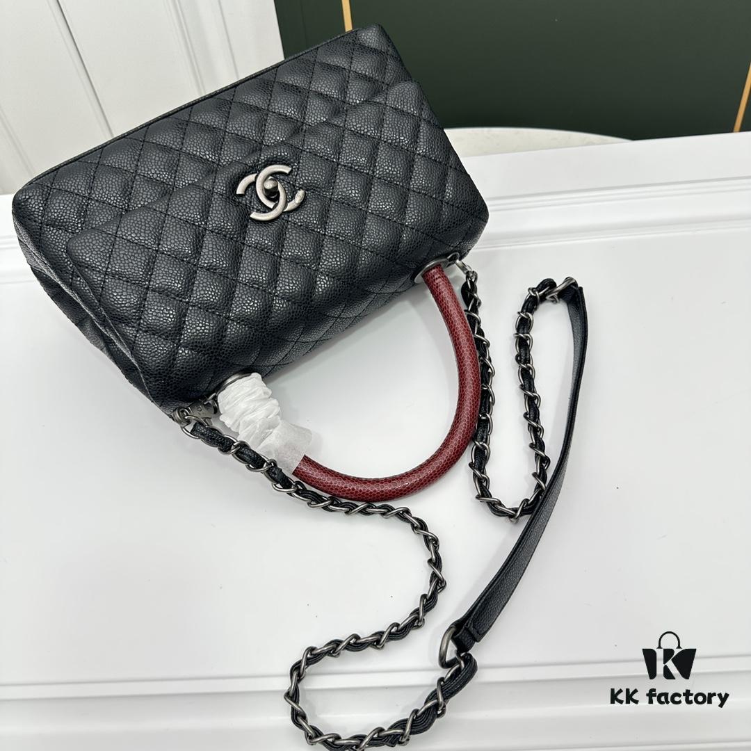 693047c8f09edb6de4c4dff4 Calfskin Leather Shoulder & Top Handle Bag with Lizard Texture and Chanel-Style Hardware