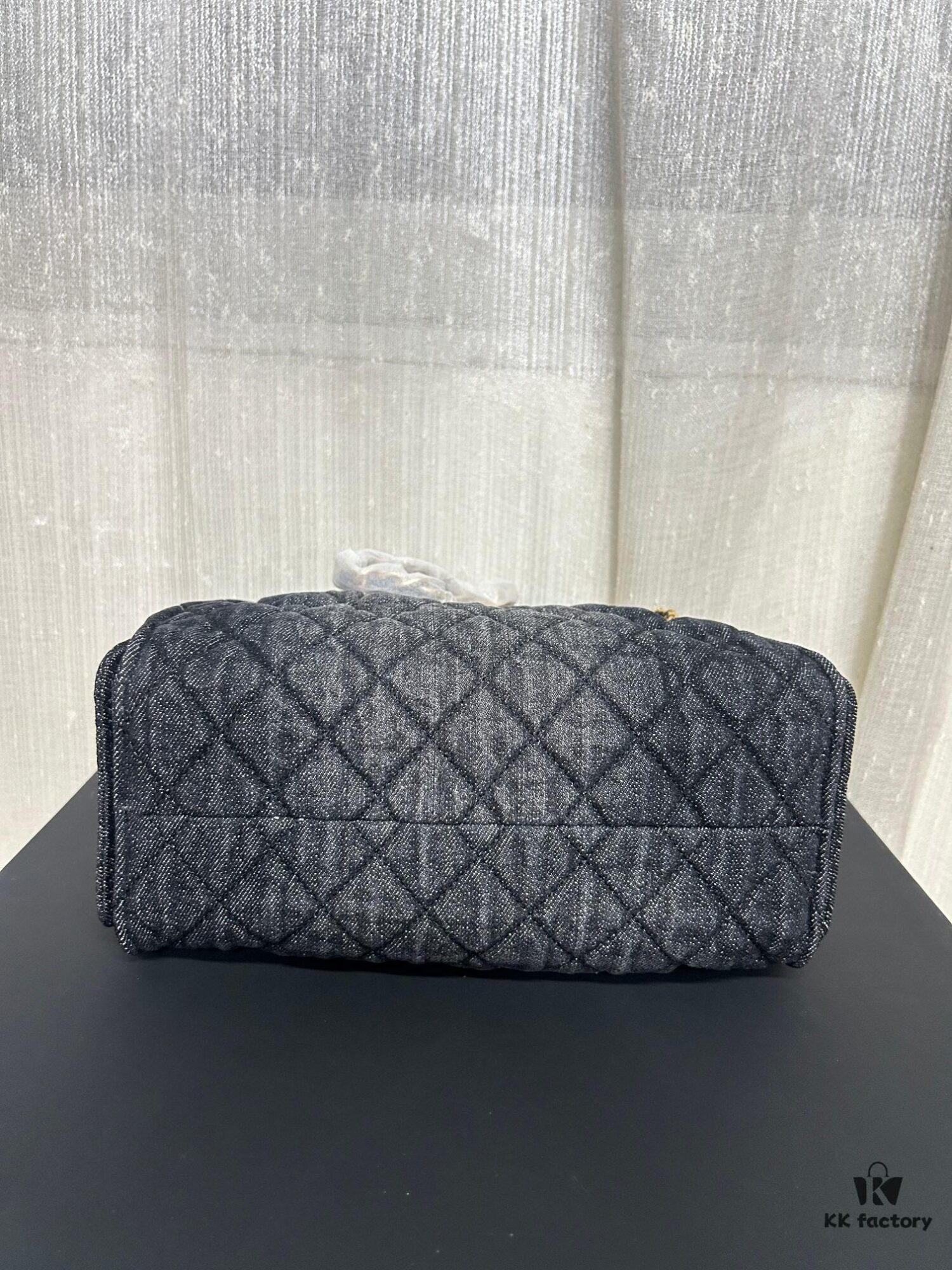 693047f3f09edb6de4c4e00f Chanel Washed Denim 25C Hobo Bag with Quilted Ball Texture, Vintage Coin Button Drawstring Bucket Bag in Retro Black and Gold with Diamond Stitching, Classic Chain Design