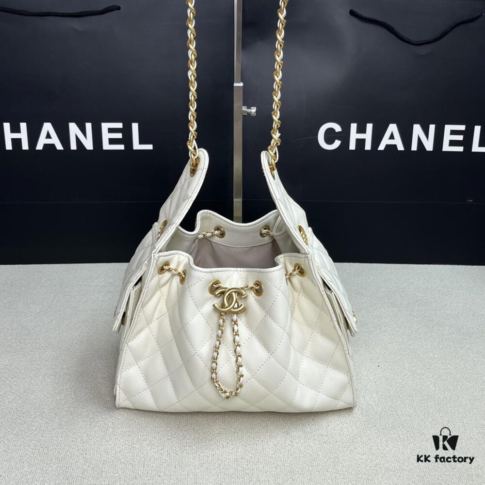 Top-Grade Authentic Chanel 25C Hobo Bag - Quilted Small Shoulder Bag with Vintage Coin Toggle Drawstring, Saffiano Leather, Black and Gold Hardware