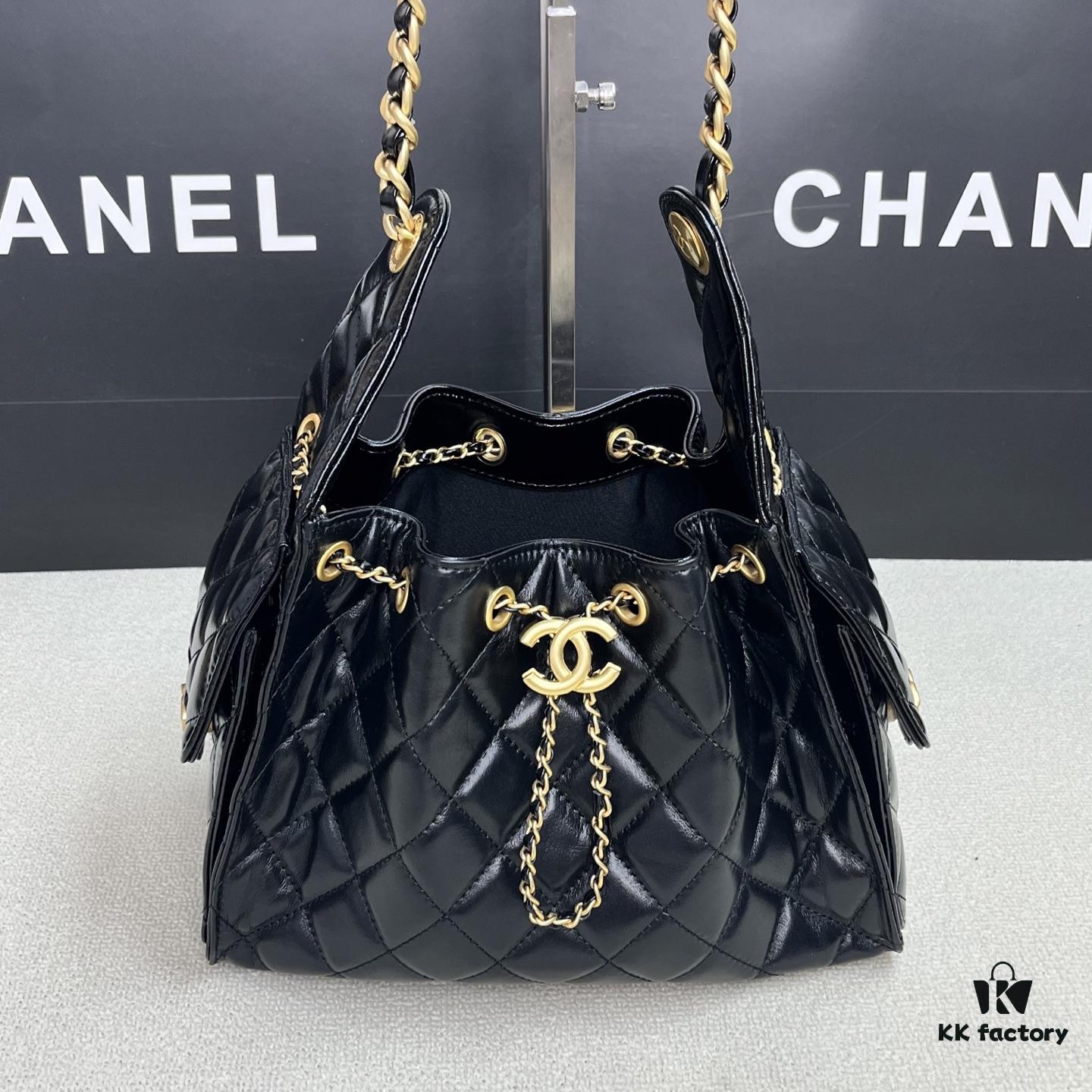 69304815f09edb6de4c4e02a Top-Grade Authentic Chanel 25C Oil-Waxed Leather Hobo Bag - Mini Vintage Bucket Shoulder Bag with Retro Gold-Tone Buckle Drawstring, Quilted Design, Classic Chain Detail