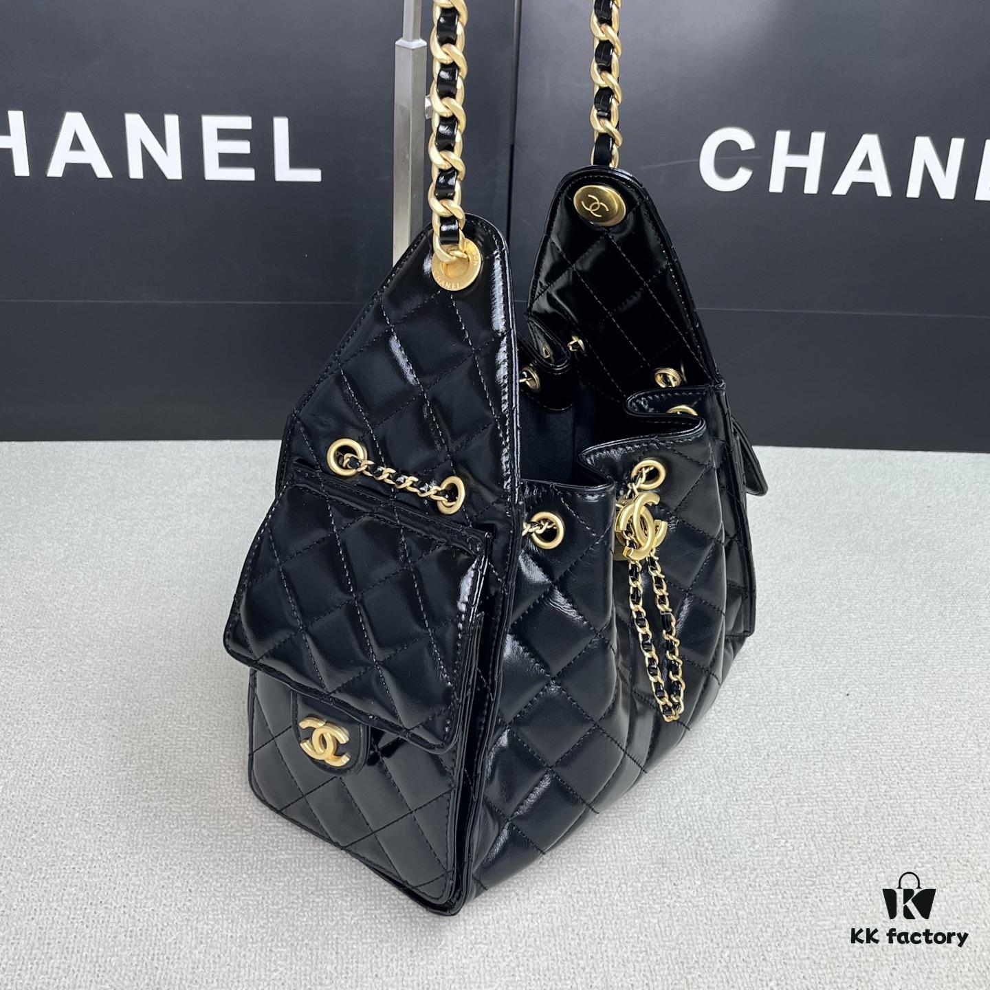 69304816f09edb6de4c4e02d Top-Grade Authentic Chanel 25C Oil-Waxed Leather Hobo Bag - Mini Vintage Bucket Shoulder Bag with Retro Gold-Tone Buckle Drawstring, Quilted Design, Classic Chain Detail