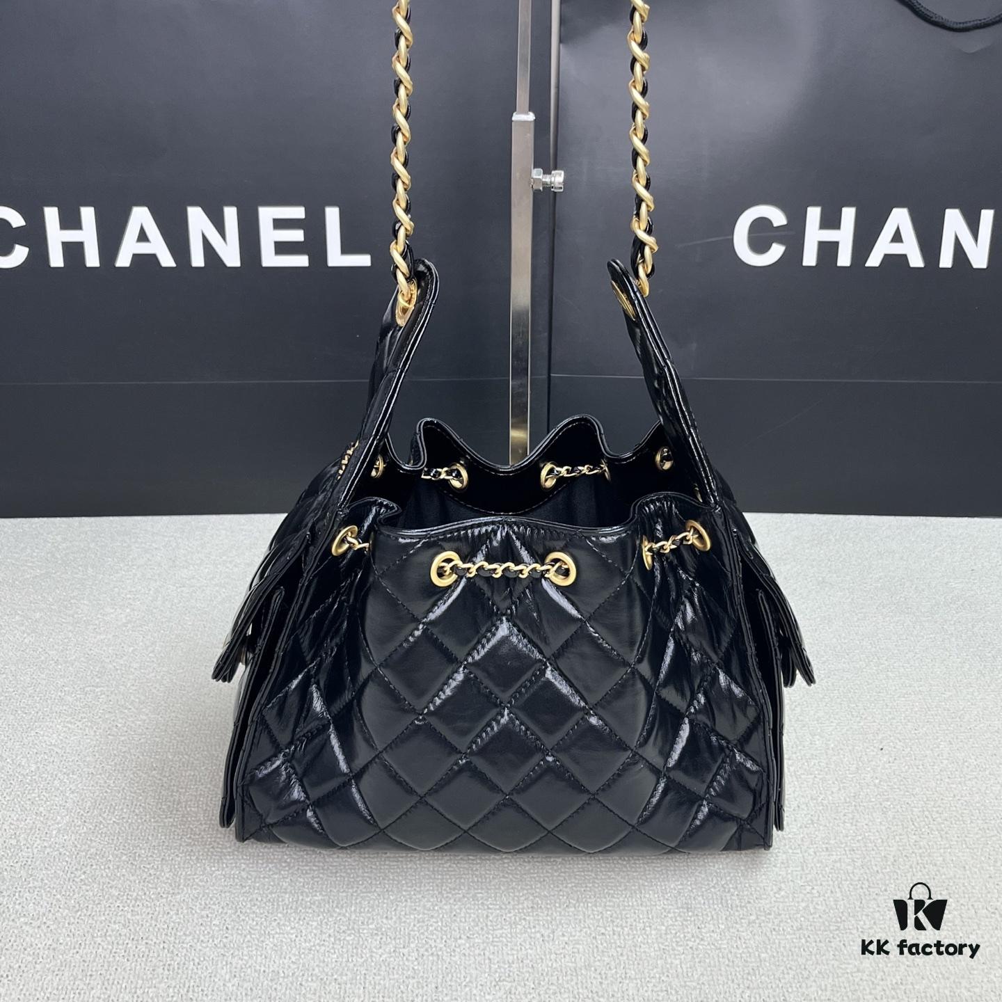 69304817f09edb6de4c4e02e Top-Grade Authentic Chanel 25C Oil-Waxed Leather Hobo Bag - Mini Vintage Bucket Shoulder Bag with Retro Gold-Tone Buckle Drawstring, Quilted Design, Classic Chain Detail
