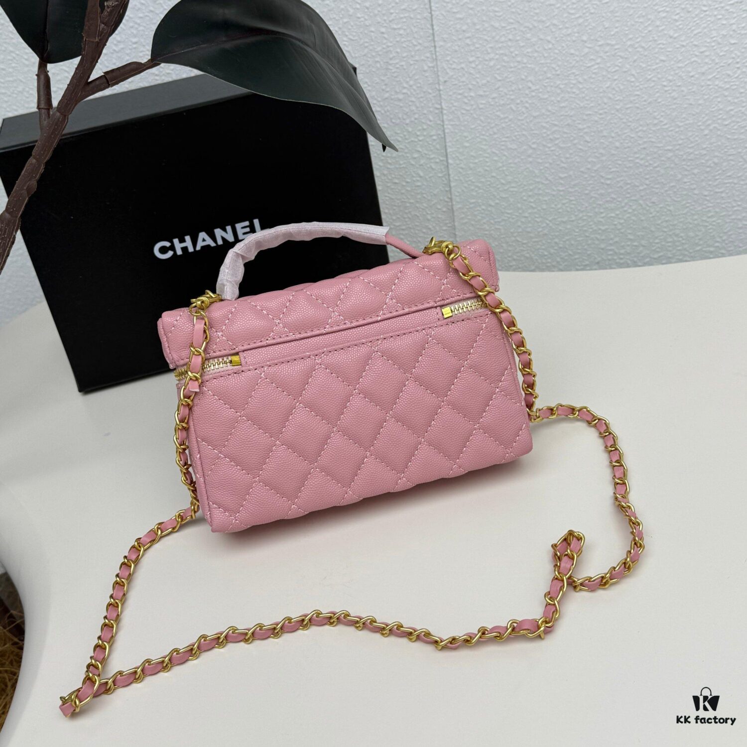 6930482af09edb6de4c4e03e Genuine Top Grain Calfskin CHANEL 25P Black Gold Brushed Logo Flat Box Bag