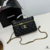 6930483cf09edb6de4c4e04a CHANEL 25P Black and Gold Brushed Logo Flat Box Bag in Top-Grain Caviar Leather