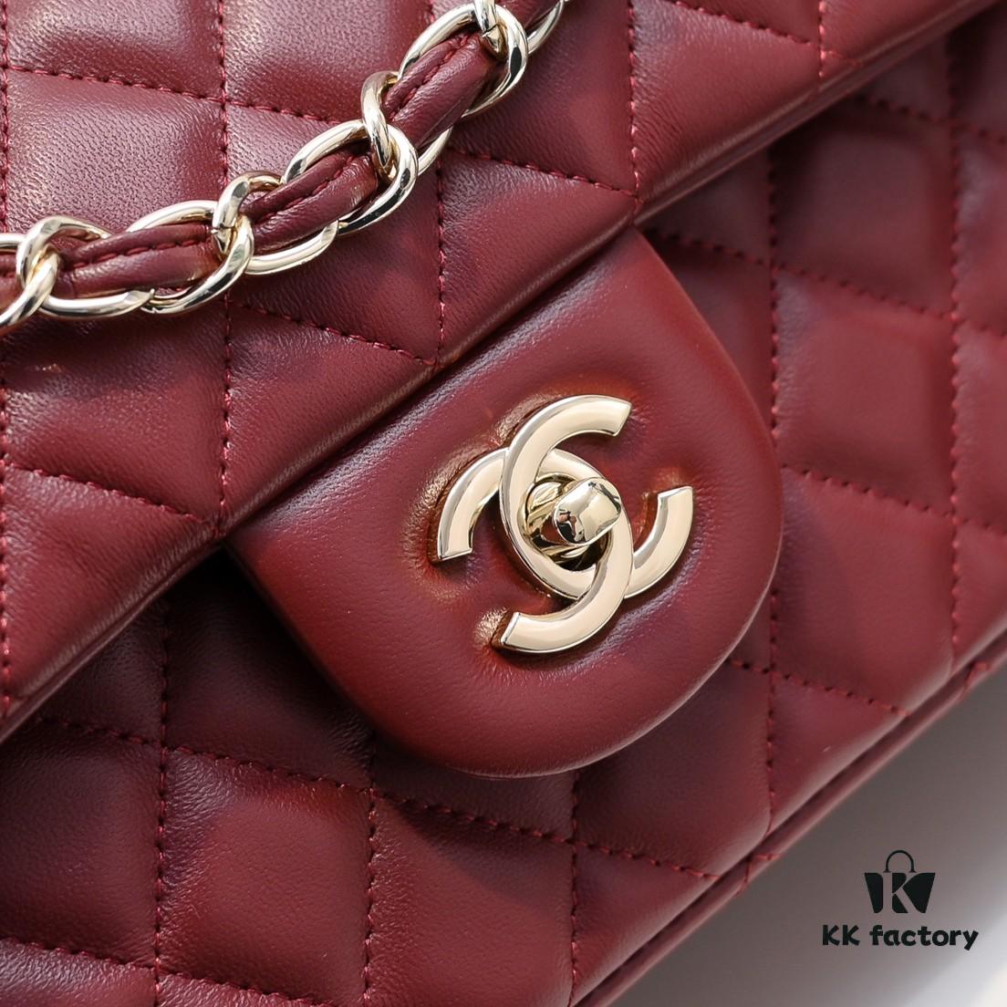 CHANEL Lambskin Classic Crossbody Bag with Original Hardware, Red Interior, Summer Style
