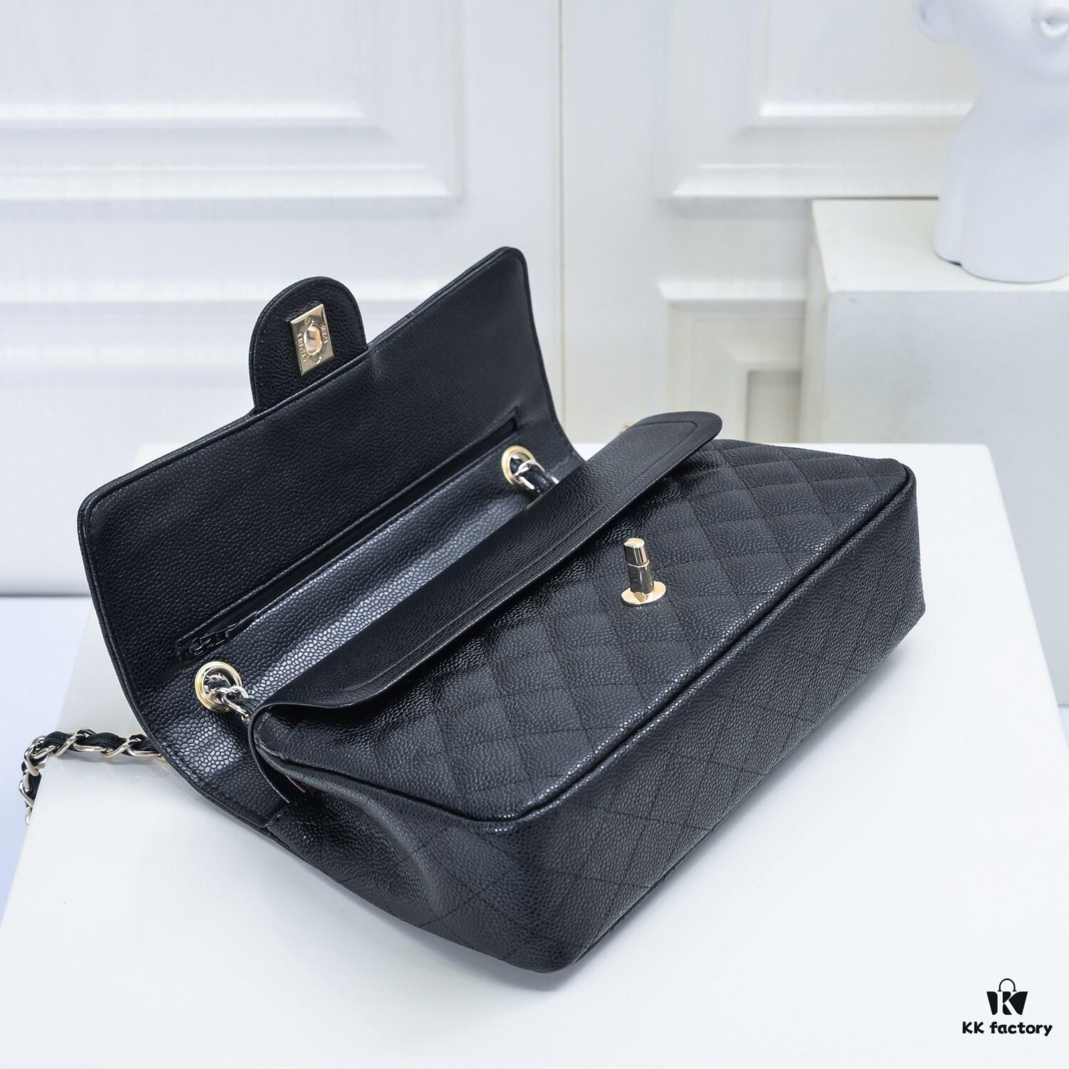 69304967f09edb6de4c4e1b2 Chanel 2.55 Quilted Caviar Leather Shoulder Bag with Genuine Gold-Tone Hardware