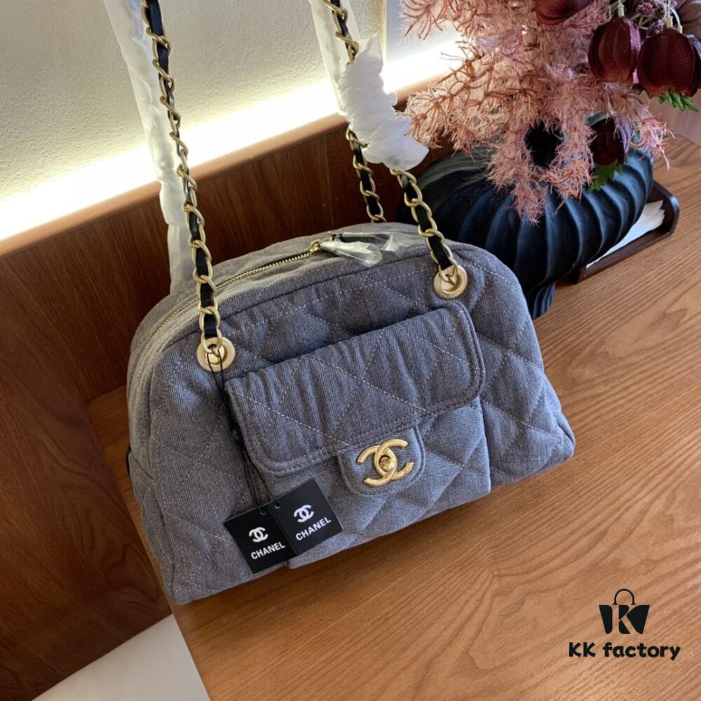 693049aff09edb6de4c4e217 Chanel Washed Denim Bowling Bag - Pre-loved Chic