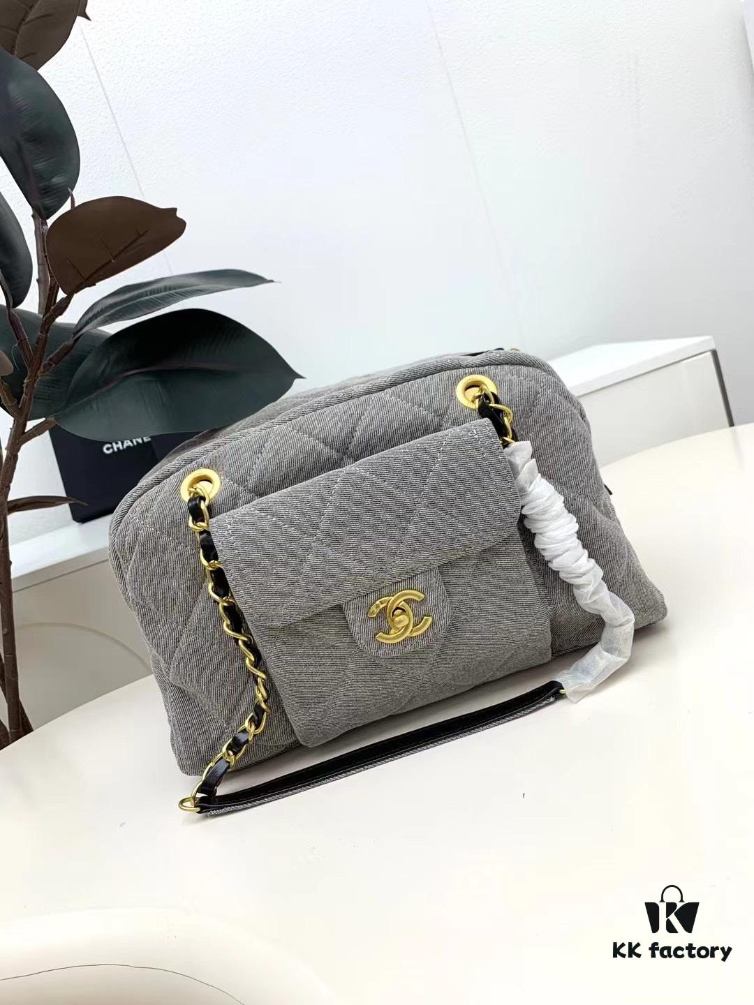 Chanel Washed Denim Bowling Bag, Fully Shipped