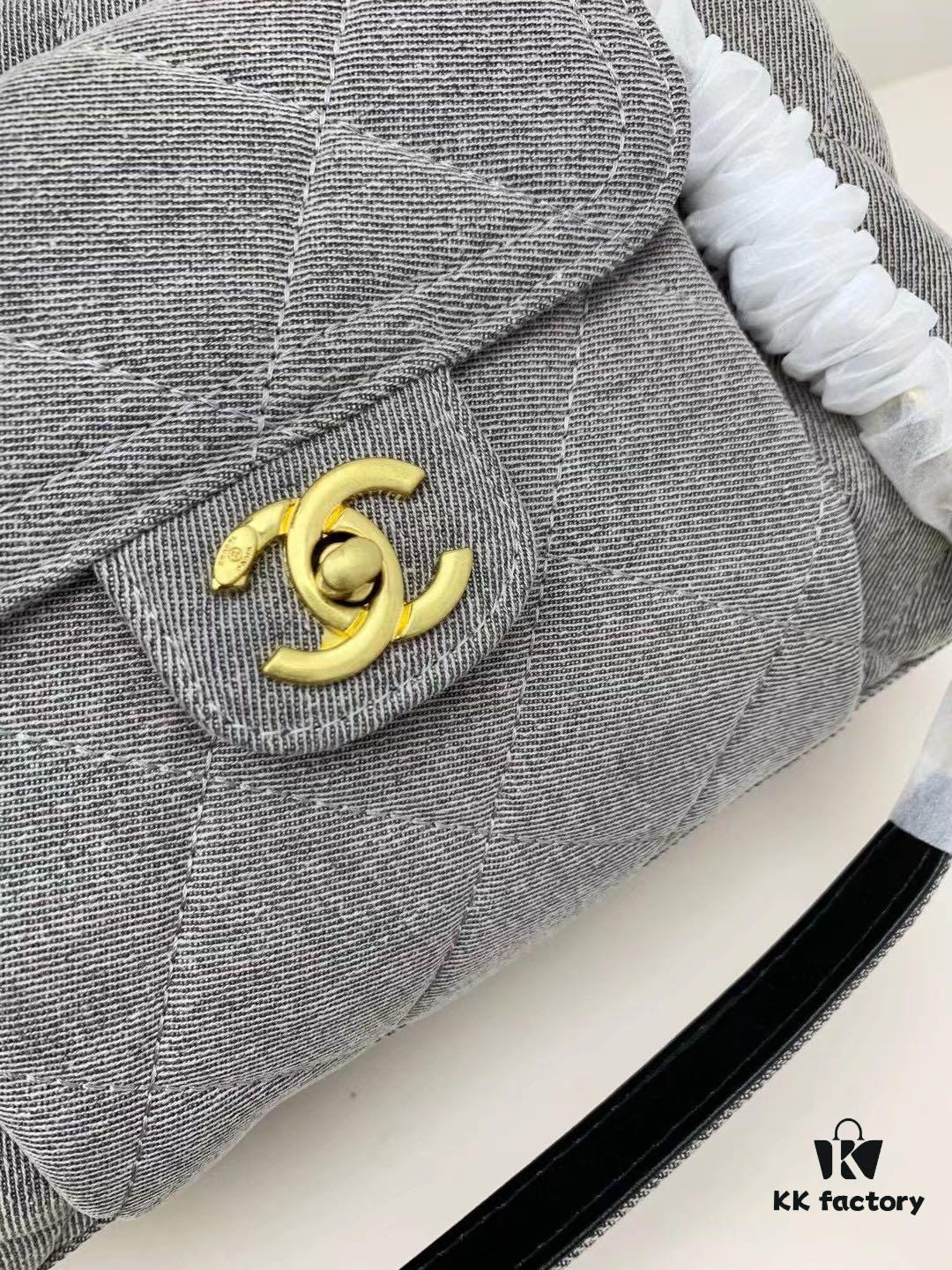 Chanel Washed Denim Bowling Bag, Fully Shipped