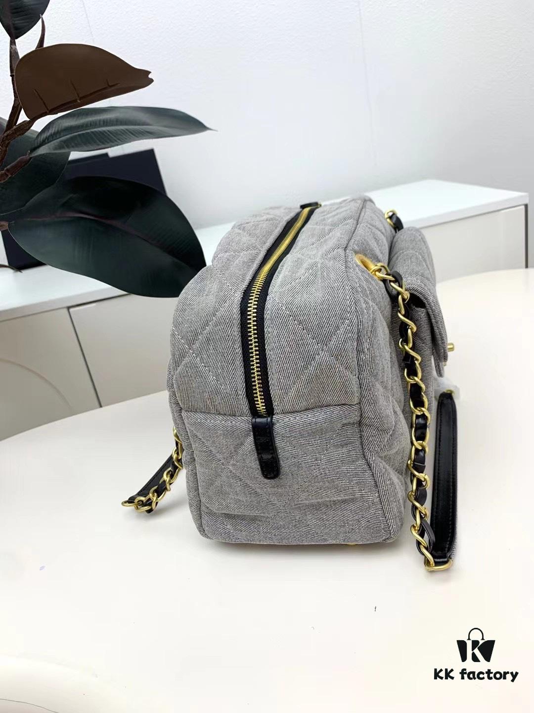 Chanel Washed Denim Bowling Bag, Fully Shipped