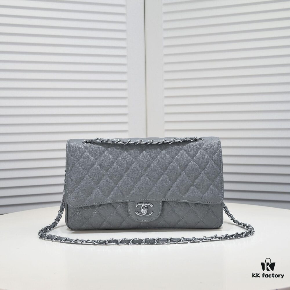 69304a3bf09edb6de4c4e2c9 Gray Chanel Classic Flap Bag, Century Iconic Style, Premium Imported Caviar Leather with Authentic Hardware