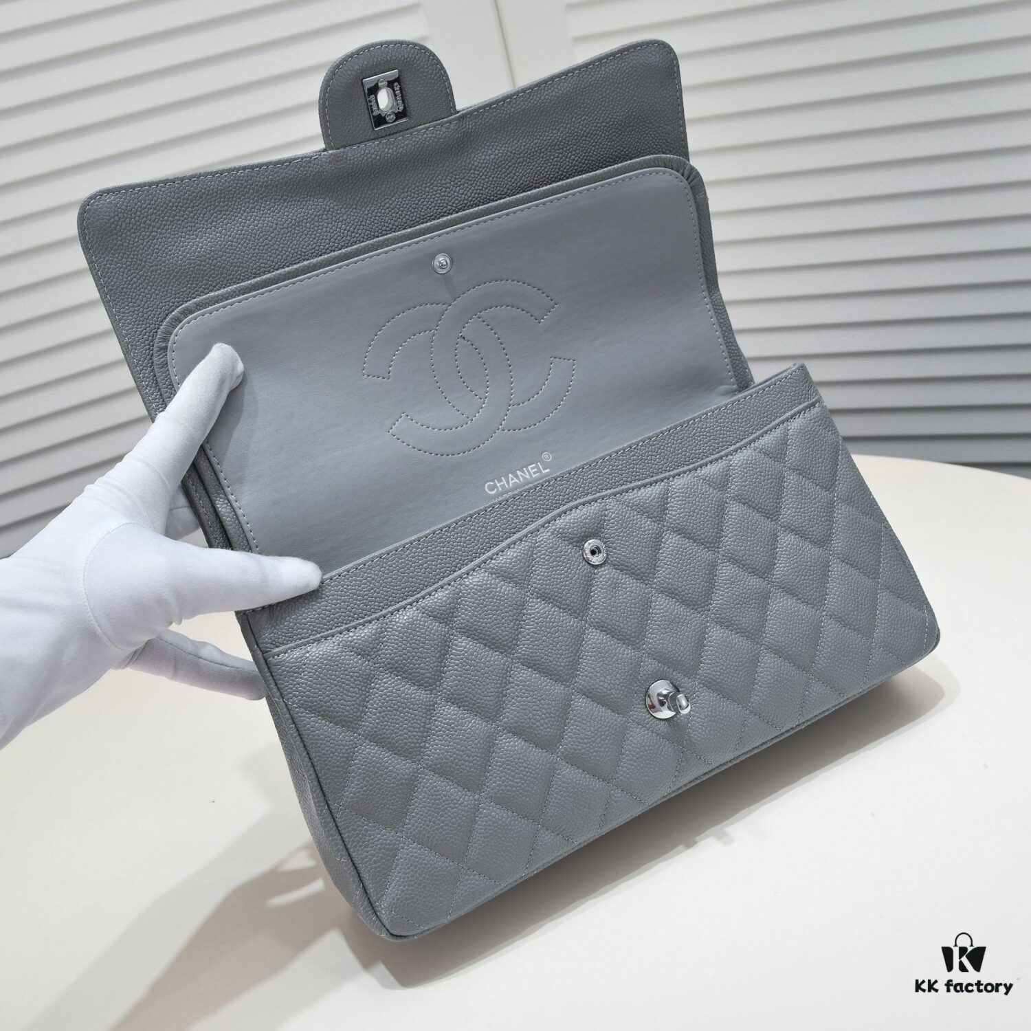 69304a40f09edb6de4c4e2cf Gray Chanel Classic Flap Bag, Century Iconic Style, Premium Imported Caviar Leather with Authentic Hardware