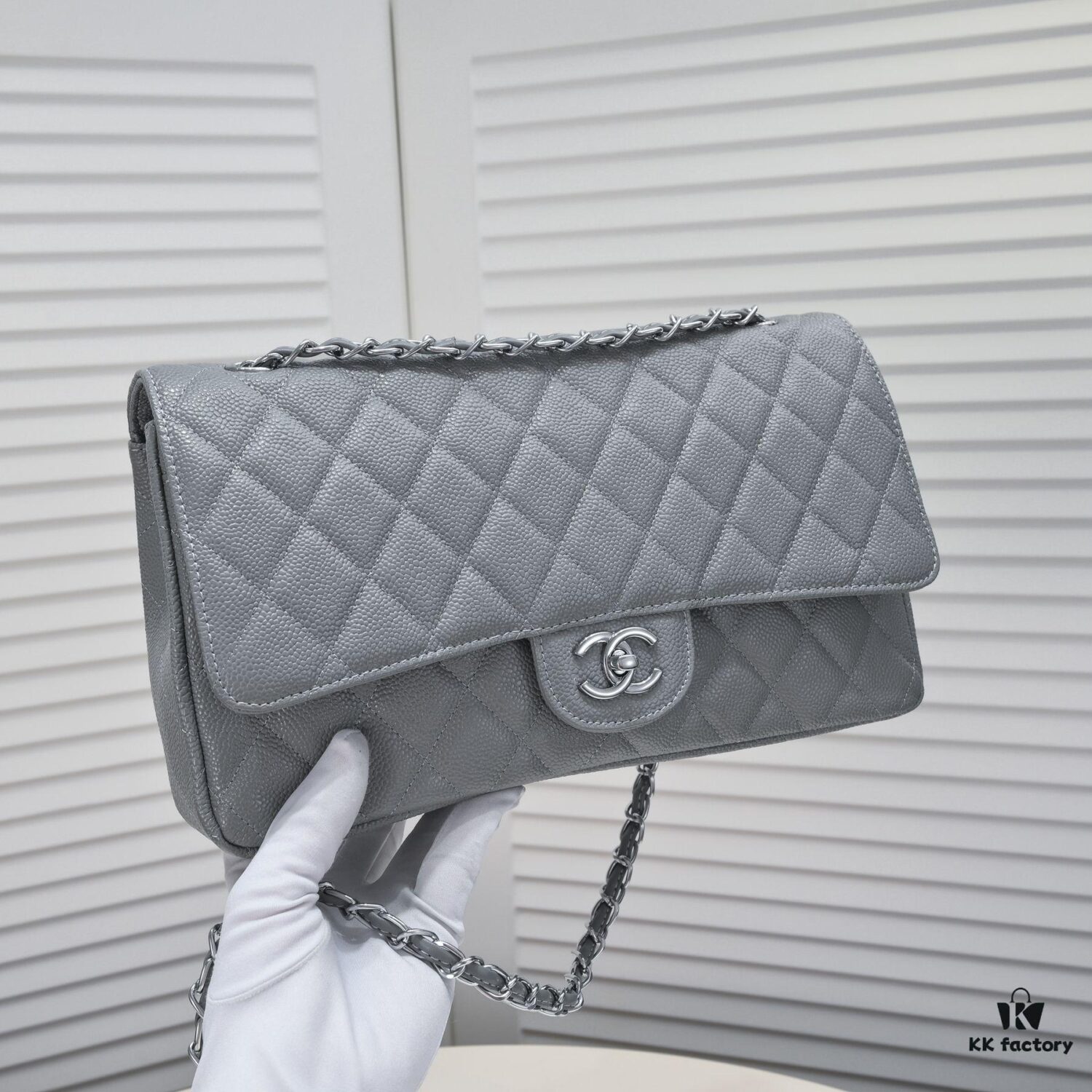 69304a41f09edb6de4c4e2d2 Gray Chanel Classic Flap Bag, Century Iconic Style, Premium Imported Caviar Leather with Authentic Hardware