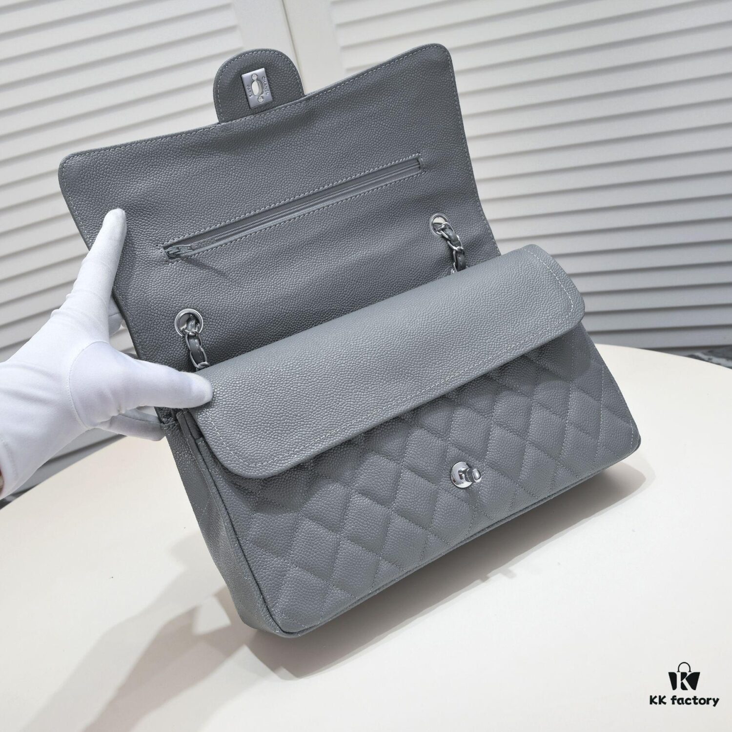 69304a41f09edb6de4c4e2d3 Gray Chanel Classic Flap Bag, Century Iconic Style, Premium Imported Caviar Leather with Authentic Hardware