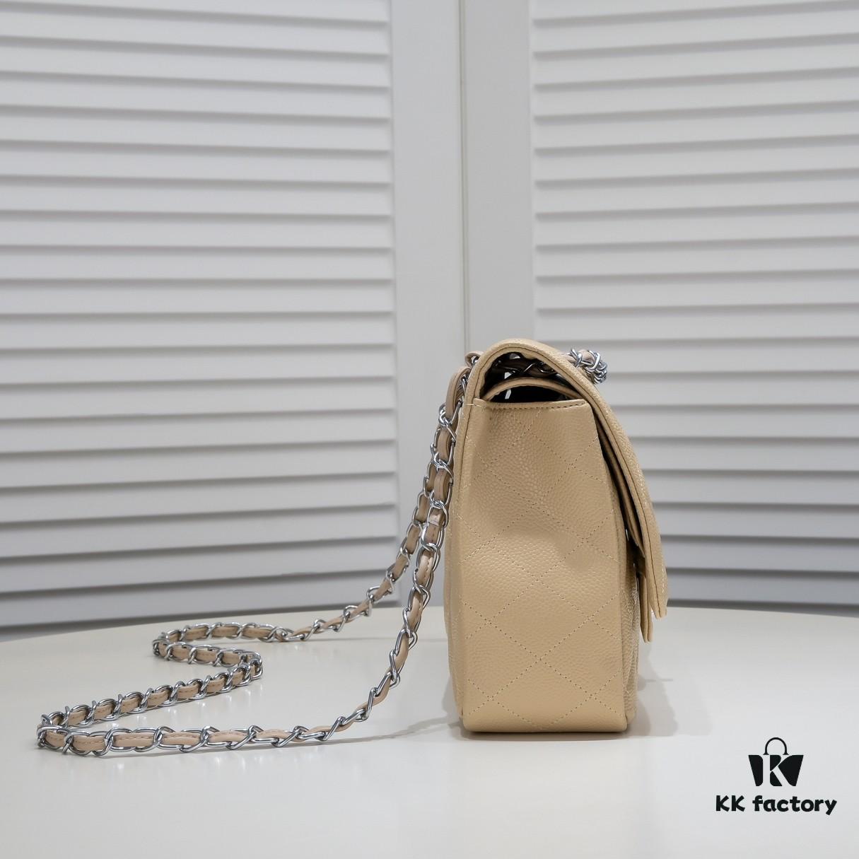 Beige Chanel Classic Bag, Century Iconic Style, Made with Precision Craftsmanship, Imported Caviar Calfskin with Original Hardware, Quilted Pattern Fullness, Perfect Soft Silhouette