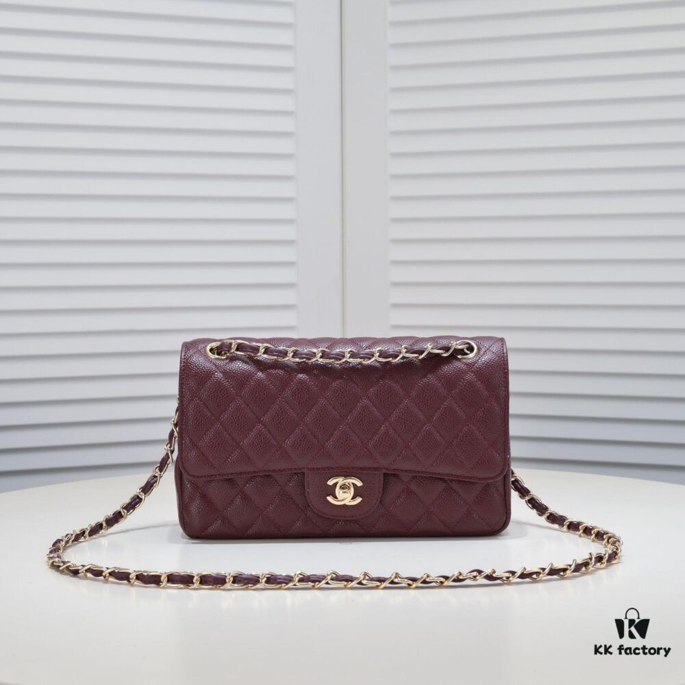 69304a5ff09edb6de4c4e2fa Burgundy Red Chanel CF2.55, Ultimate Masterpiece in Exotic Caviar-Grained Calfskin with Genuine 18K Gold Hardware